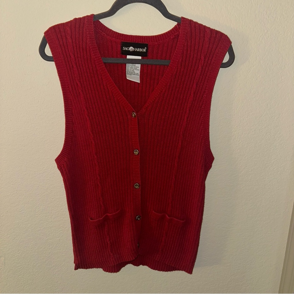 Vintage Granola Cottagecore Sag Harbor Red Sleeveless Cardigan Vest